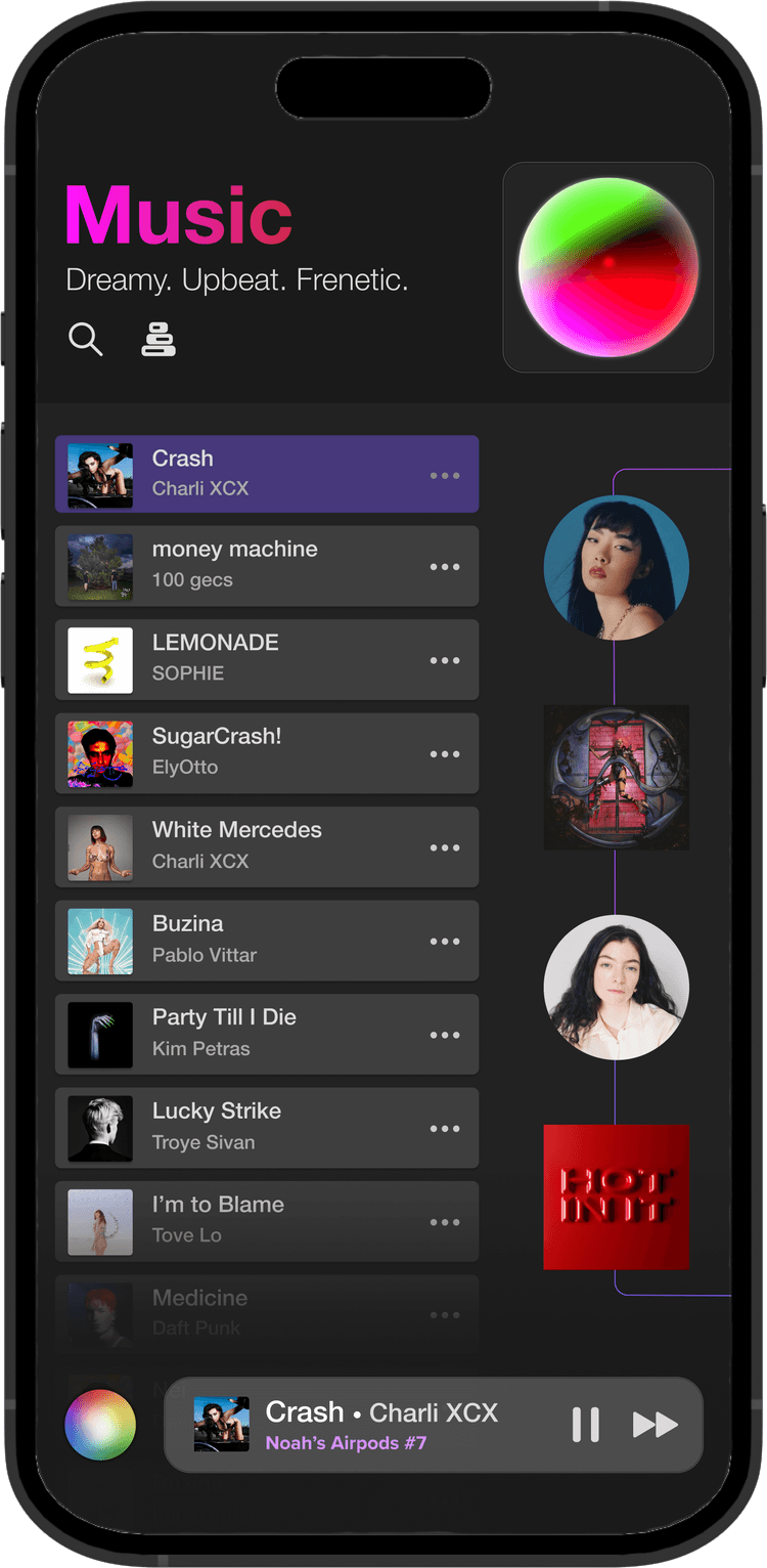 Screenshot of a music vibe in a mobile app